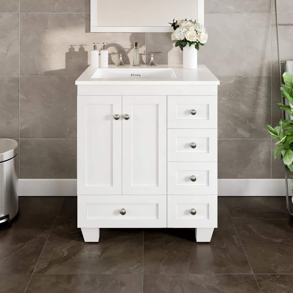 Eviva Happy 28 in. W x 18 in. D x 34 in. H Bathroom Vanity in Gray with White Carrara Marble Top with White Sink