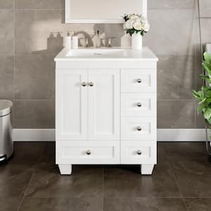 Acclaim 28 in. W X 22 in. D X 34 in. H Bath Vanity in White with White Carrara Quartz Top with White Sink