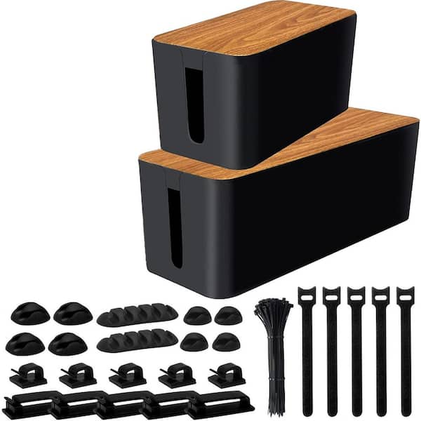 Lukyamzn Cable Management Box Set with 125-Piece Accessories for Power Strip Wires Organizer Safe ABS Material for Office 3 Pack