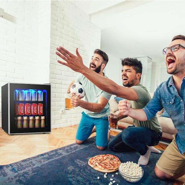 17.5 in. 60-Can Beverage Refrigerator Beer Wine Soda Drink Cooler Mini Fridge Glass Door Black