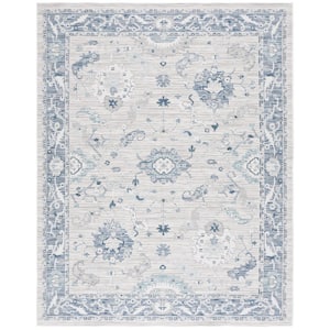 Sunrise Gray/Blue Ivory 8 ft. x 10 ft. Floral Border Reversible Indoor/Outdoor Area Rug