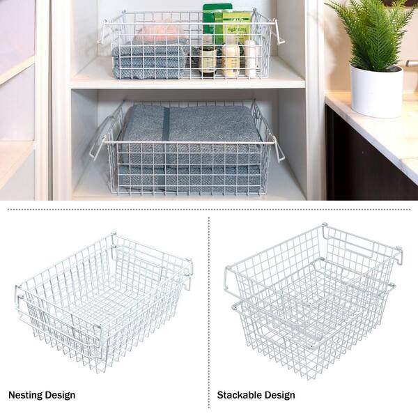 Basicwise Hanging Under Shelf Metal Storage Basket, Set of 2 - Black