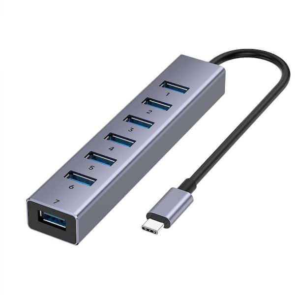 Lukyamzn USB C to USB Hub 8 Ports Adapter with 7 USB 3.0 Data Ports Aluminum Alloy Shell USB Splitter for Laptop PC