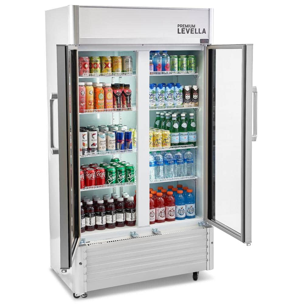 Premium Silver Double Glass Door Beverage Refrigerator, 18 cu ft