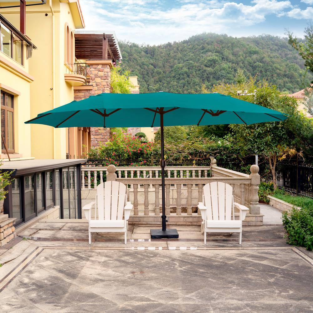 Dark Green 15 ft Double-Sided Outdoor Patio Umbrella with Steel Pole