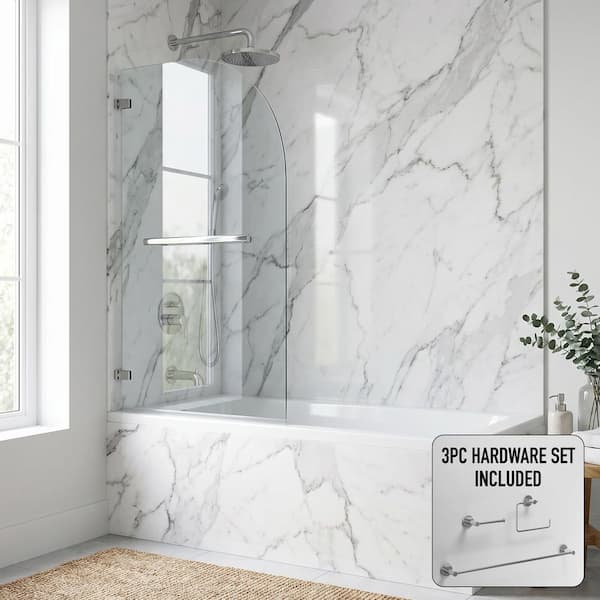 ピンコ VIGO Orion 34 in. W x 58 in. H Pivot Frameless Tub Door in Chrome