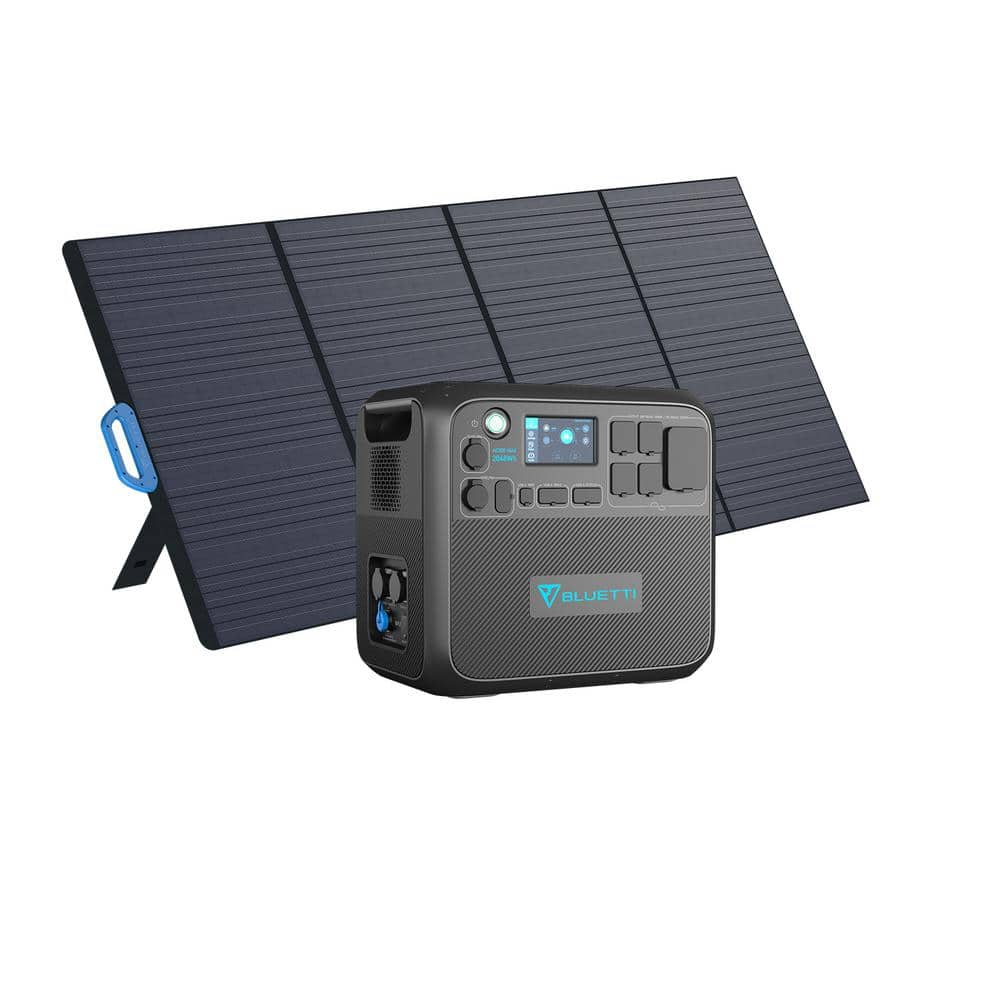 2200W Continuous/4800W Peak Output Power Station Black Push Button Start LiFePO4 Battery Generator + 350W Solar Panel -  BLUETTI, AC200MAX+PV350