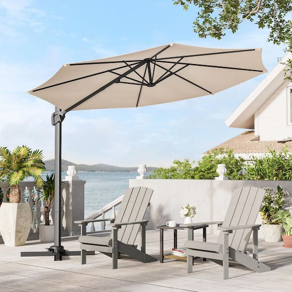 10 ft. Cantilever Patio Umbrella with Cross Base, Outdoor Offset Hanging 360-Degree in Sand