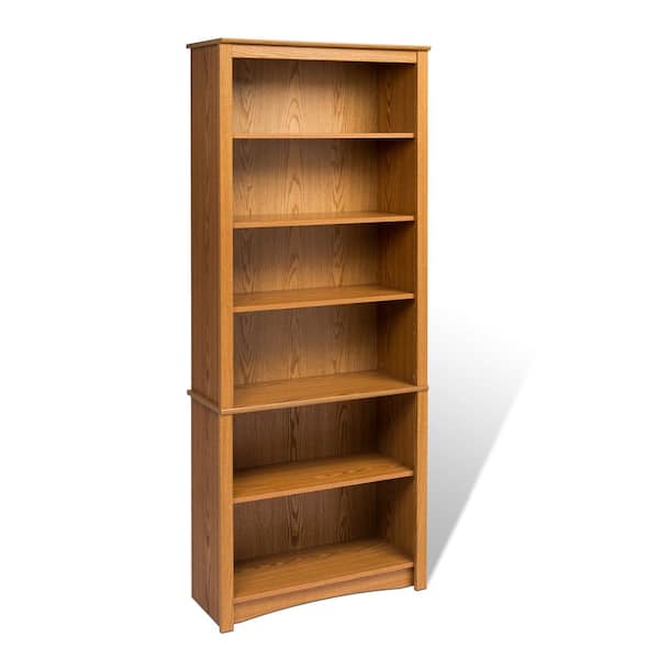 Prepac 77 in. Oak Wood 6-shelf Standard Bookcase with Adjustable Shelves