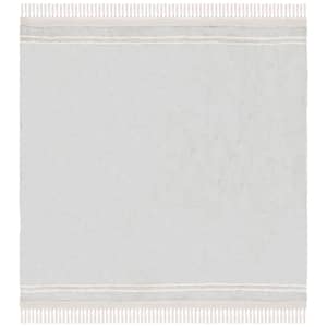 Easy Care Light Blue/Ivory 6 ft. x 6 ft. Machine Washable Border Solid Color Square Area Rug