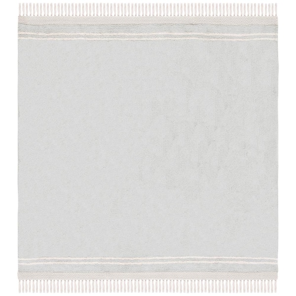 Easy Care 8 ft. x 8 ft. Light Blue/Ivory Machine Washable Solid Fringe Square Area Rug