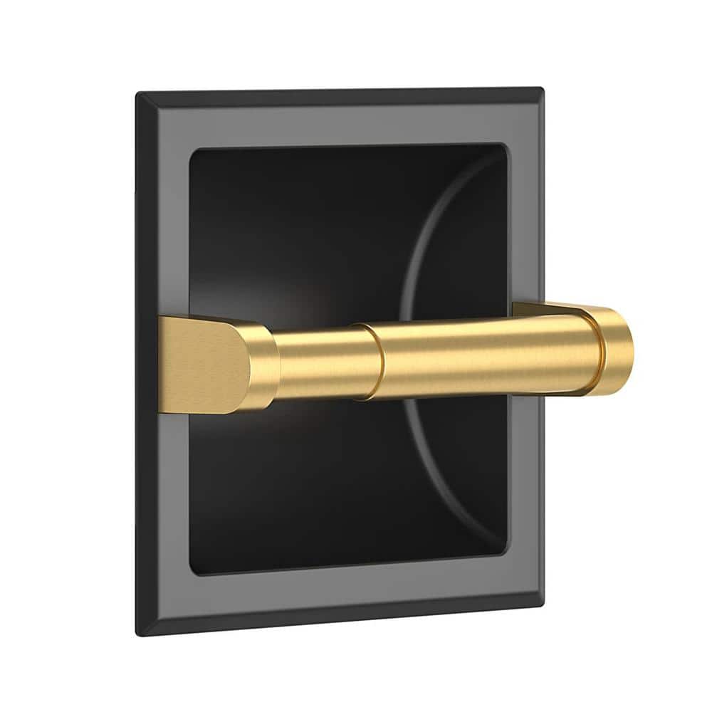 Polished Gold and Black Stainless Steel Wall-Mounted Toilet Paper Holder