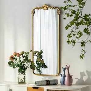 16 in. W x 36 in. H Rectangular Framed Antique Gold Metal Carved Wall Bathroom Vanity Mirror