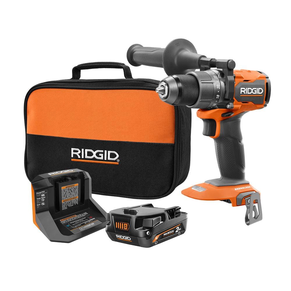 RIDGID 18V Brushless Cordless 1/2 in. Drill/Driver Kit with 2.0 Ah MAX  Output Battery and 18V Charger R86114KN - The Home Depot