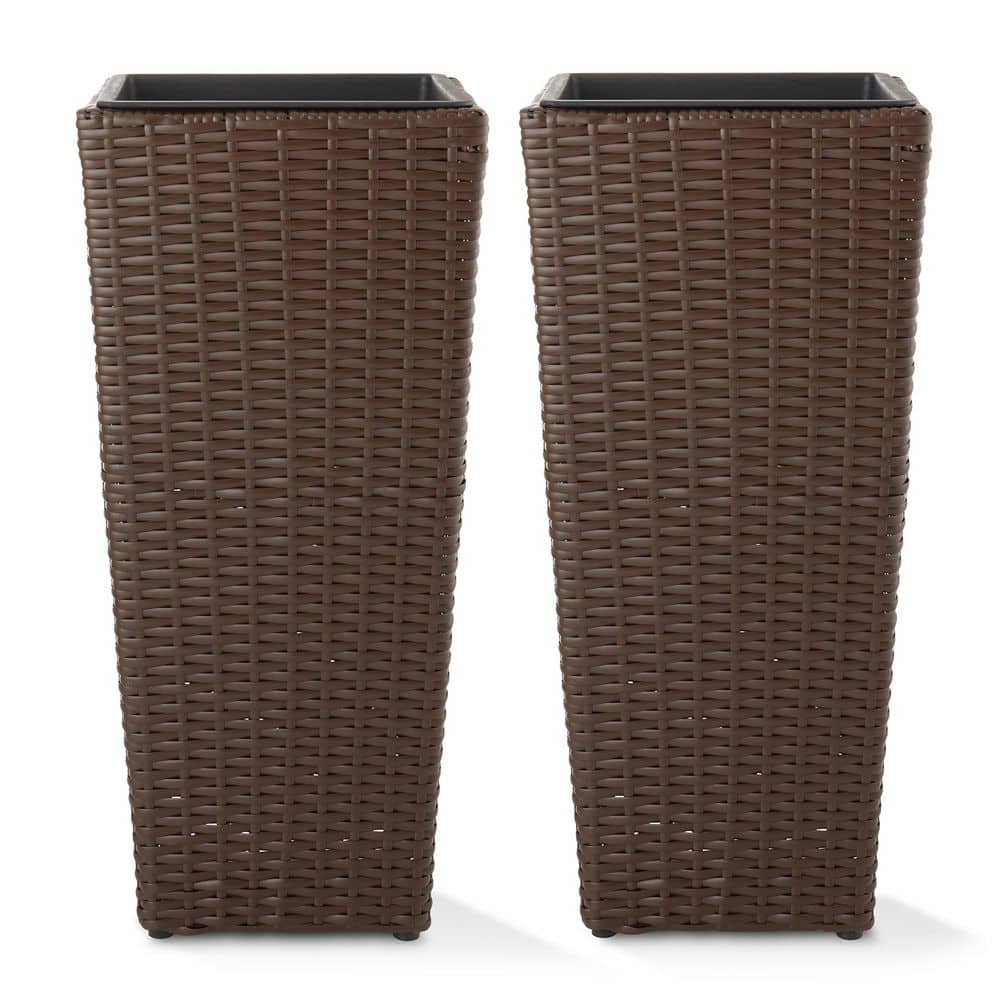 Espresso Tall Tapered All-Weather Poly Rattan Planters, Set of 2