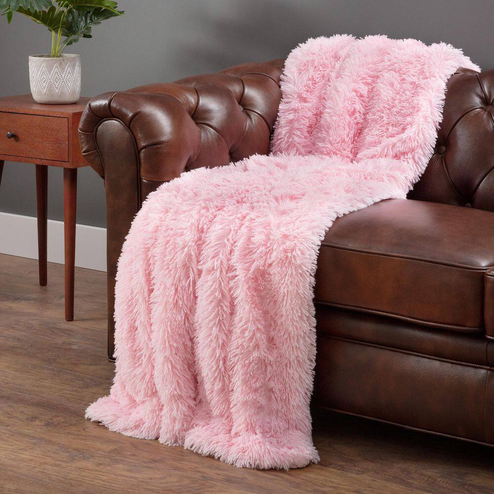 Pink Faux Fur Sherpa Fleece Reversible Throw Blanket