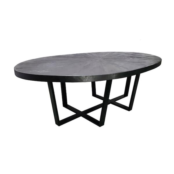 Benjara 90.6 in. Black Wood Top Sled Dining Table (Seat of 8)