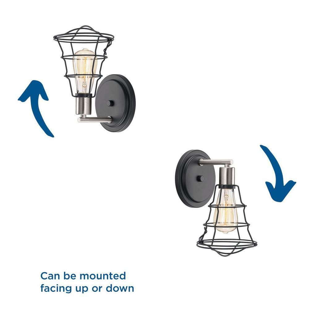 Graphite Black Industrial Cage Bathroom Sconce Light