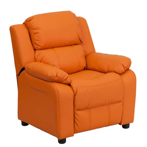 Flash Furniture Deluxe Padded Contemporary Orange Vinyl Kids Recliner with Storage Arms