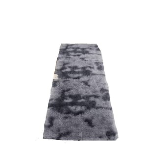 2 ft. x 6 ft. Tie-Dyed Fluffy Runner Area Rugs Non-Skid with Faux Fur Back in Dark Gray