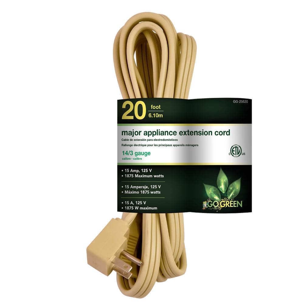GoGreen Power 20 ft. 14/3 Appliance Cord - Beige GG-25620 - The