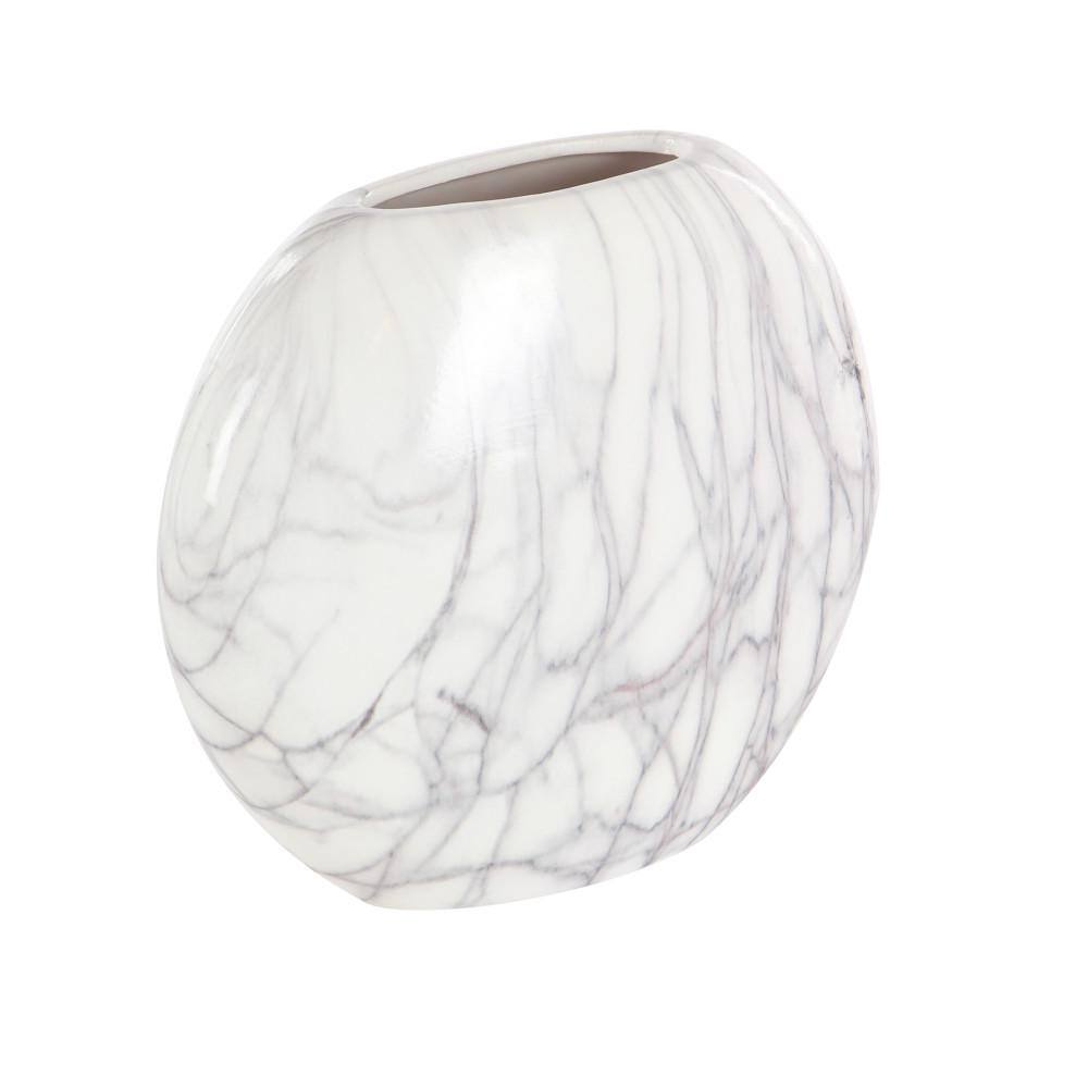 Gray Faux Marble Ceramic Decorative Vase Set with Abstract Design