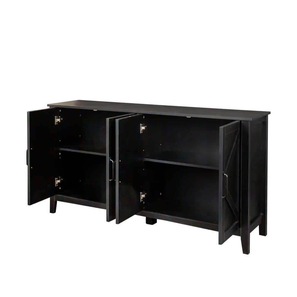 59.06 in. W x 15.75 in. D x 31.5 in. H Bathroom Black Linen Cabinet