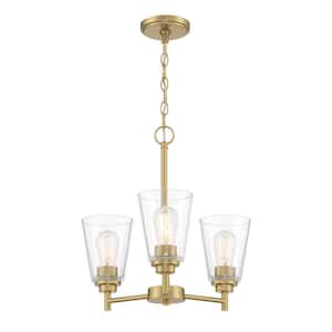 Westin 3-Light Modern Brushed Gold Chandelier with Clear Glass Shades For Dining Rooms