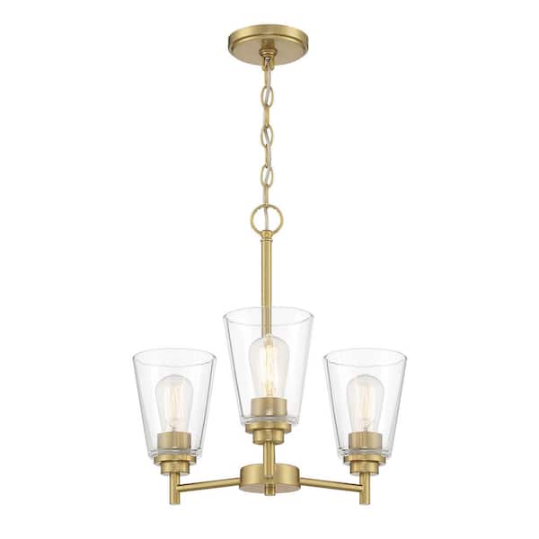 Designers Fountain Westin 3-Light Modern Brushed Gold Chandelier with Clear Glass Shades For Dining Rooms