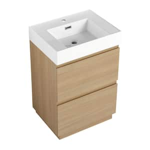 Lesta 23 in. W x 18 in. D x 35 in. H Single Sink Freestanding Soft Closing Bath Vanity in White Oak with White Resin Top