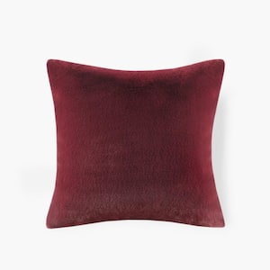Sable Burgundy 20 in. X 20 in. Solid Faux Fur Square Throw Pillow