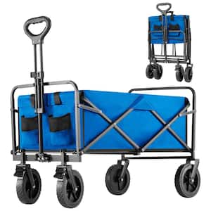 4 cu. ft. Wagon Cart 330 lbs. Collapsible Folding Cart Steel Utility Garden Cart with Wheels for Camping in Blue