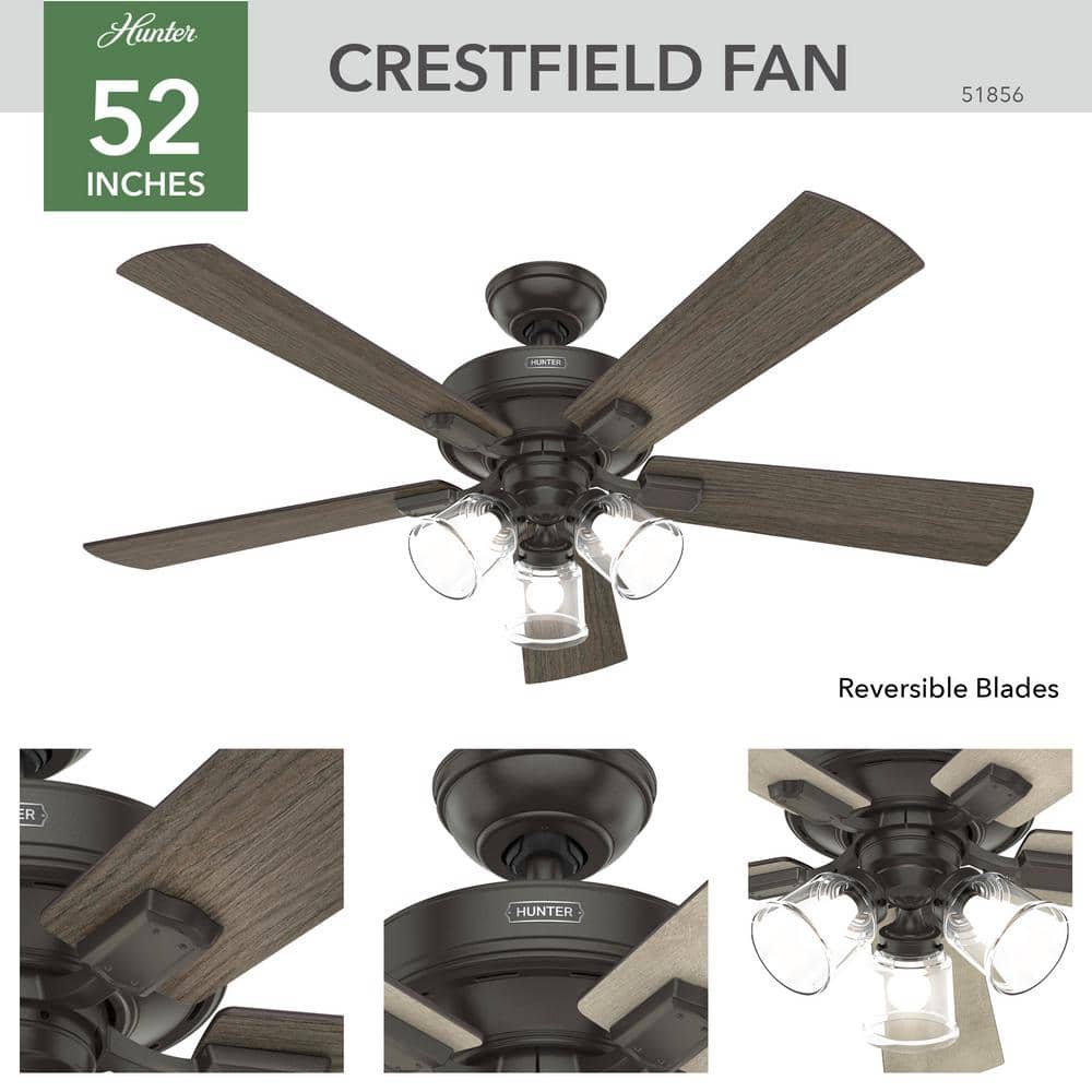Crestfield Noble Bronze 52" Ceiling Fan with Dimmable LED Light & Remote