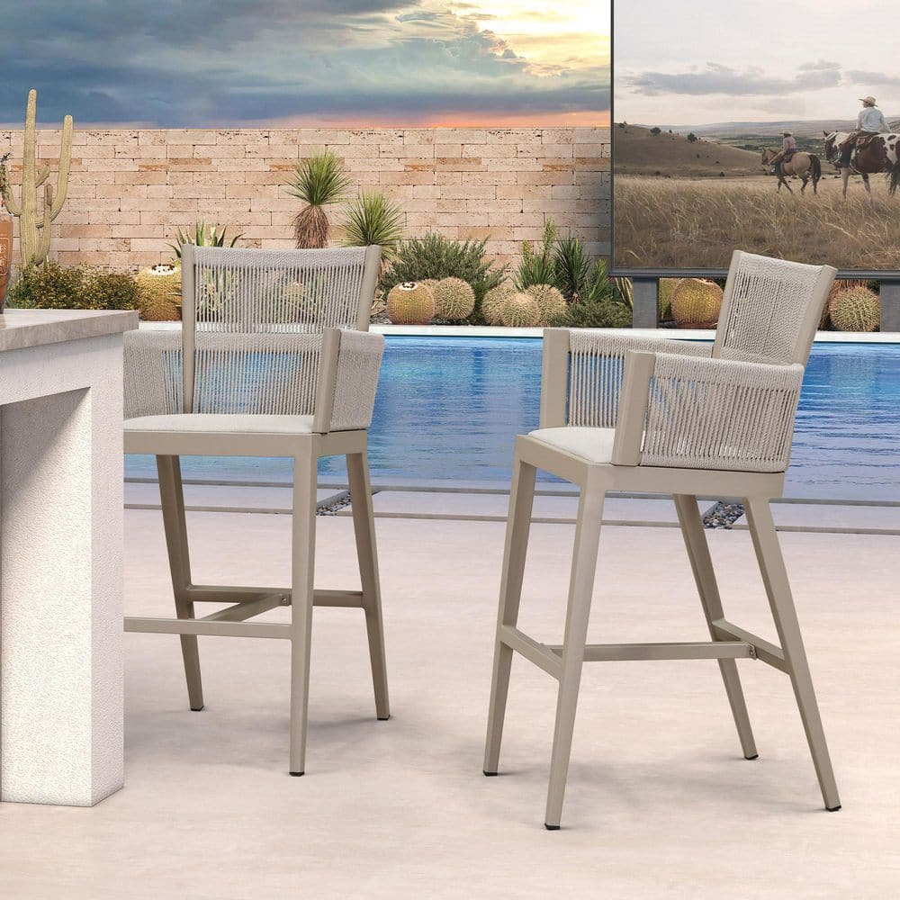 PURPLE LEAF Modern Wicker Outdoor Bar Height Outdoor Bar Stools with ...