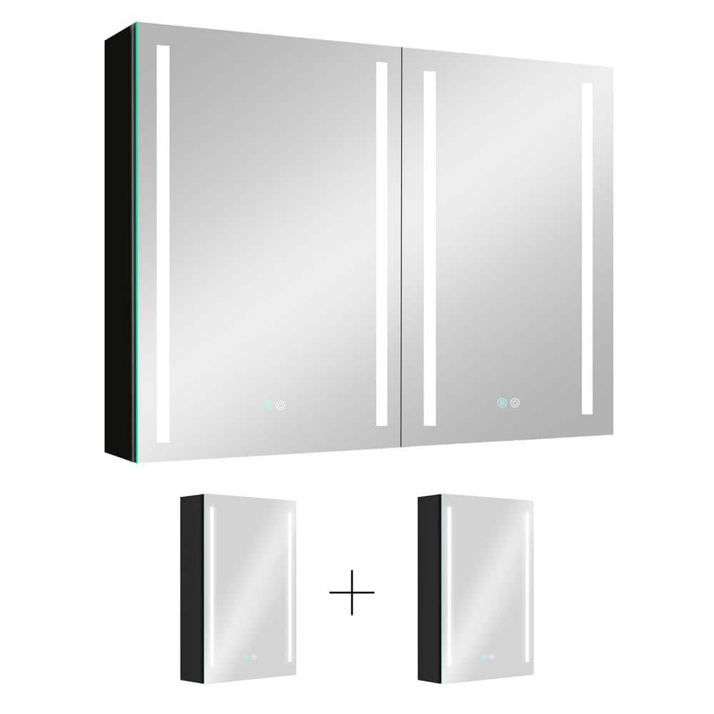 EPOWP 40 in. W x 30 in. H Rectangular Aluminum Medicine Cabinet with Mirror and Touch Sensor LED Dimmable Light, Black -  LX-MECA-15-2