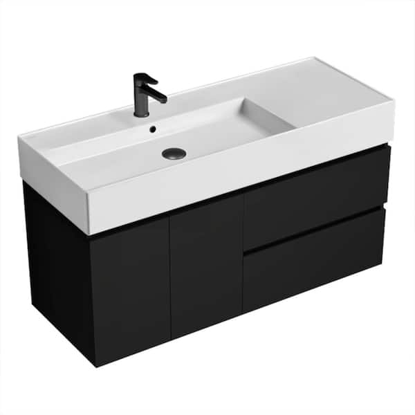 Nameeks Block 47.6 in. W x 18.1 in. D x 25.2 in. H Modern Bathroom Vanity in Matte Black With White Ceramic Top