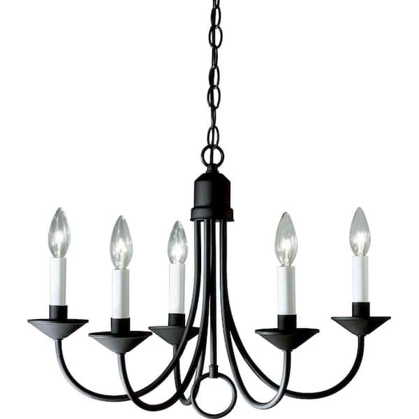 Five-Light Textured Black White Candles Traditional Chandelier Light