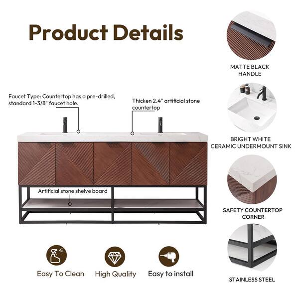 ROSWELL Mahon 72 in. W x 22 in. D x 33.9 in. H Double Sink