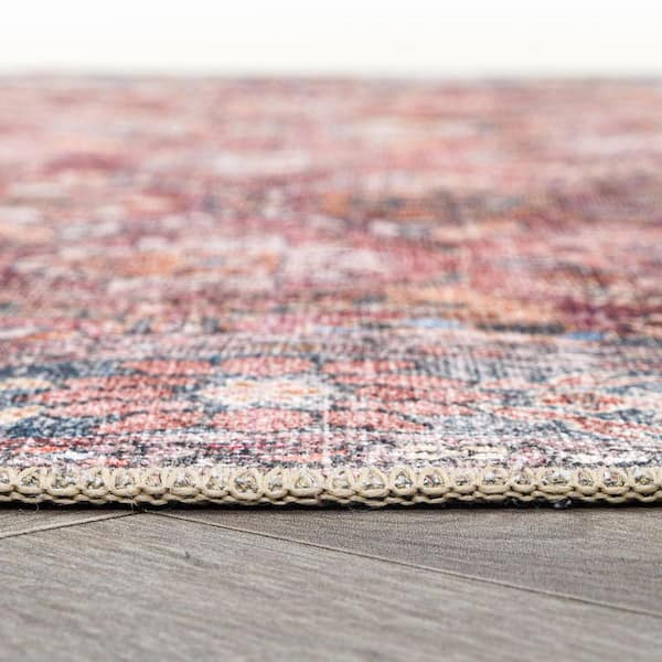 Amber Multi 2 ft. 6 in. x 7 ft. Transitional Bordered Vintage Machine Washable Non Slip Runner Rug