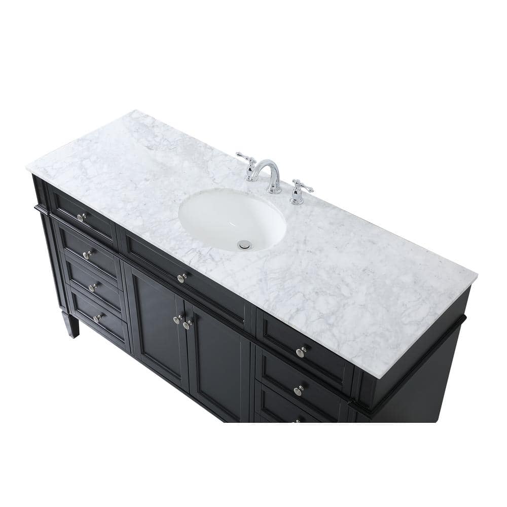 Park Avenue 60" Black Solid Wood Marble Single Bathroom Vanity