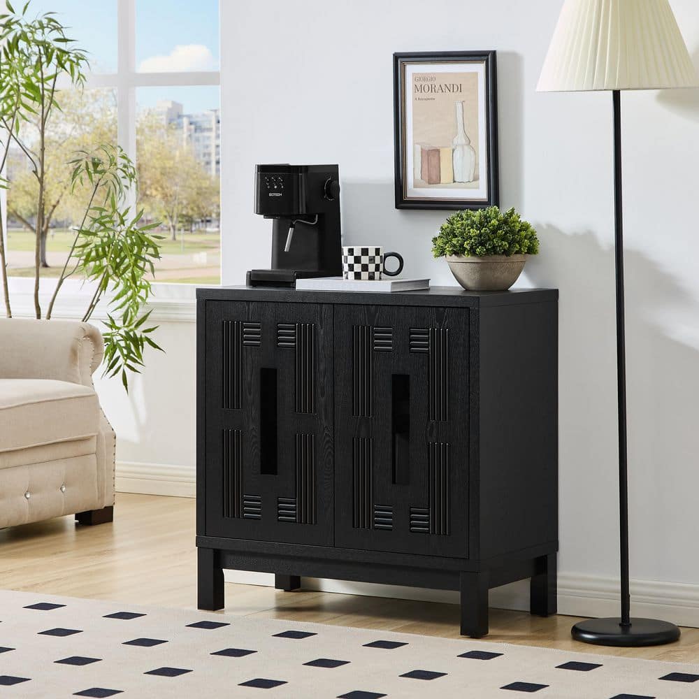 Faith 31.5 in. W Rectangle Black Wood Mid Century Modern Sideboard Buffet Cabinet with Storage
