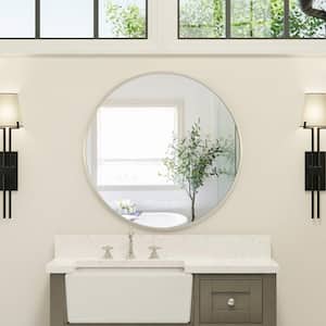 24 in. W x 24 in. H Round Metal Framed Wall-Mounted Bathroom Vanity Mirror in Matte Gold