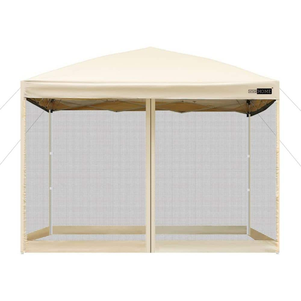 VIVOHOME 10 ft. x 10 ft. Beige 210D Oxford Outdoor Easy Pop Up Canopy Tent  with Mesh Side Walls X001LMNH8T - The Home Depot