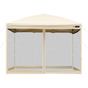 8 ft. x 8 ft. Beige 210D Oxford Outdoor Easy Pop Up Canopywith Mesh Side Walls