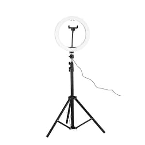 67.5 in. Black Contemporary 3CCT Integrated LED Selfie Ring Light Tripod with Adjustable Height and Smart Phone Holder