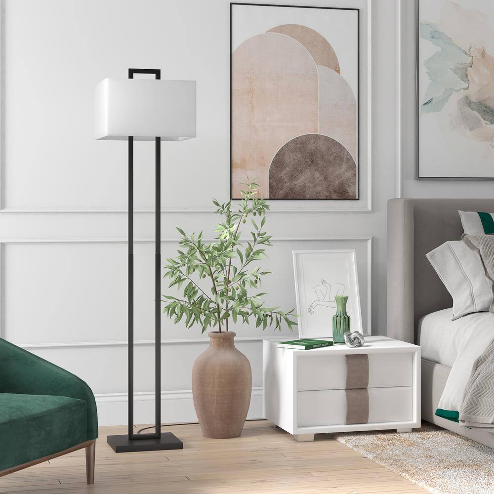 Adair 68" White Linen Shade Modern Arc Floor Lamp with Voice Assistant Compatibility