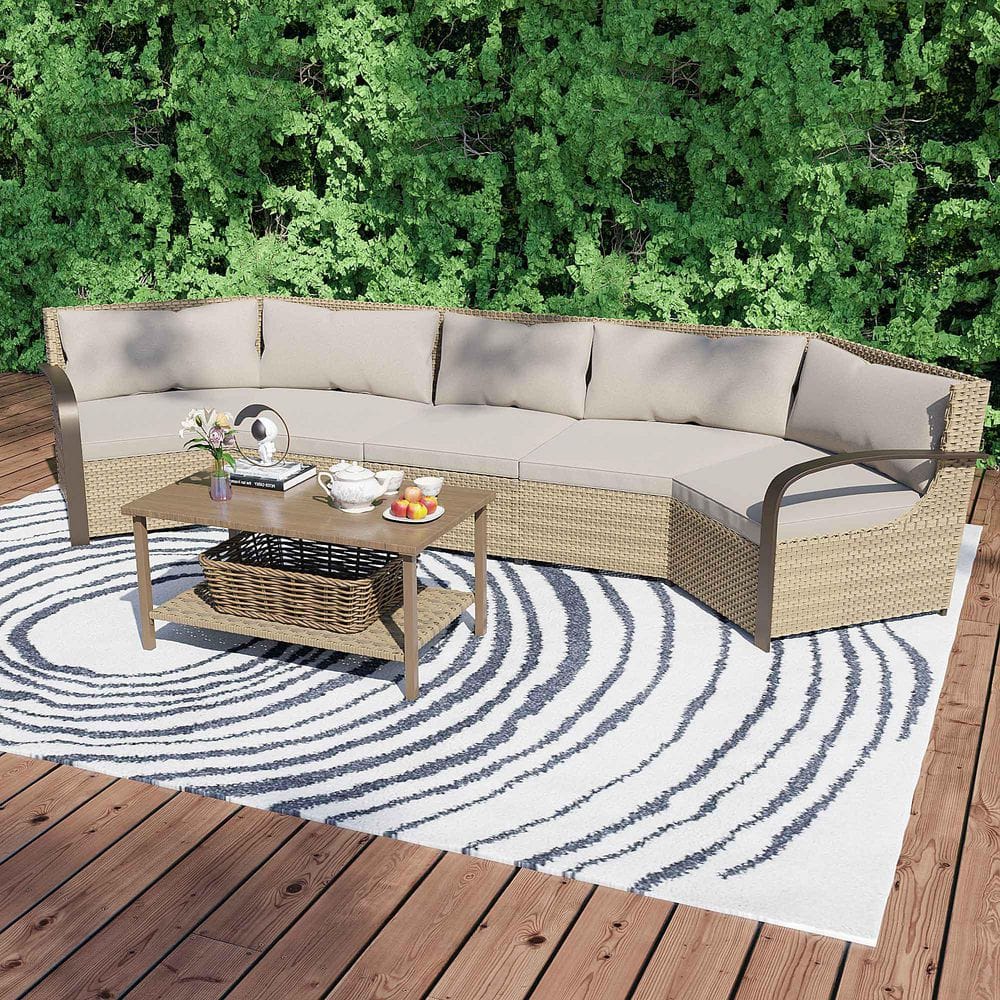 elementsicks RWY クッション LATTOY 4-Piece Rattan Wicker Outdoor Sectional Set Curved