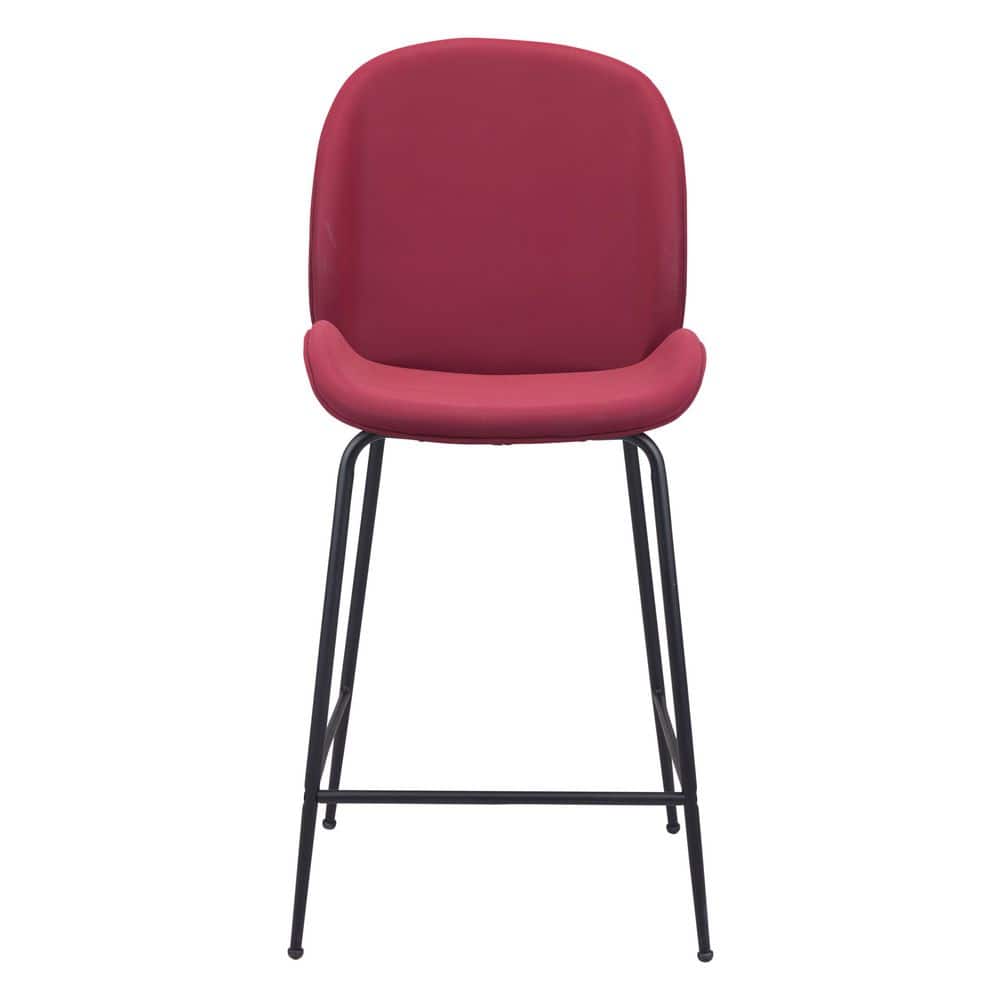 Contemporary Red Velvet & Steel Counter Stool