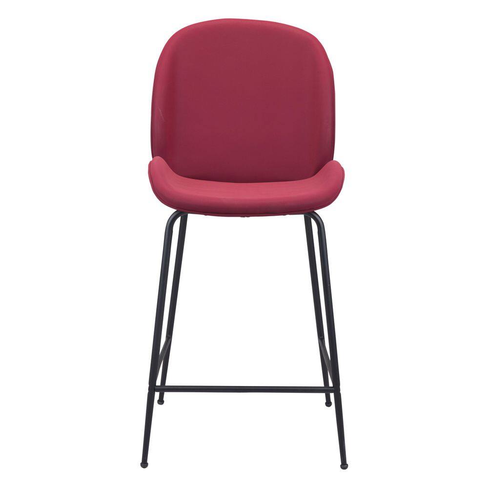 Contemporary Red Velvet & Steel Counter Stool