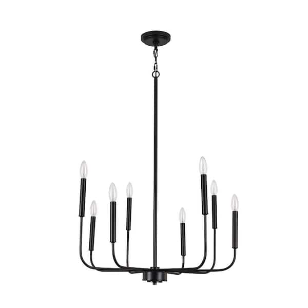 RRTYO Ableton 8-Light Black Farmhouse Kitchen Island Candle Dining Light Adjustable Chandelier